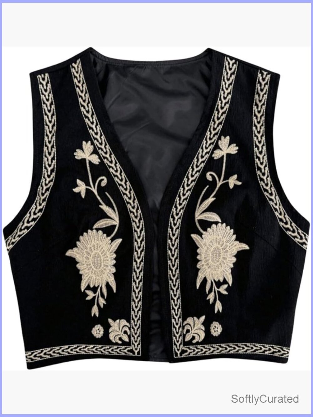 Cowgirl Linen Vest Embroidered Boho Open Front Sleeveless Vest Waistcoat